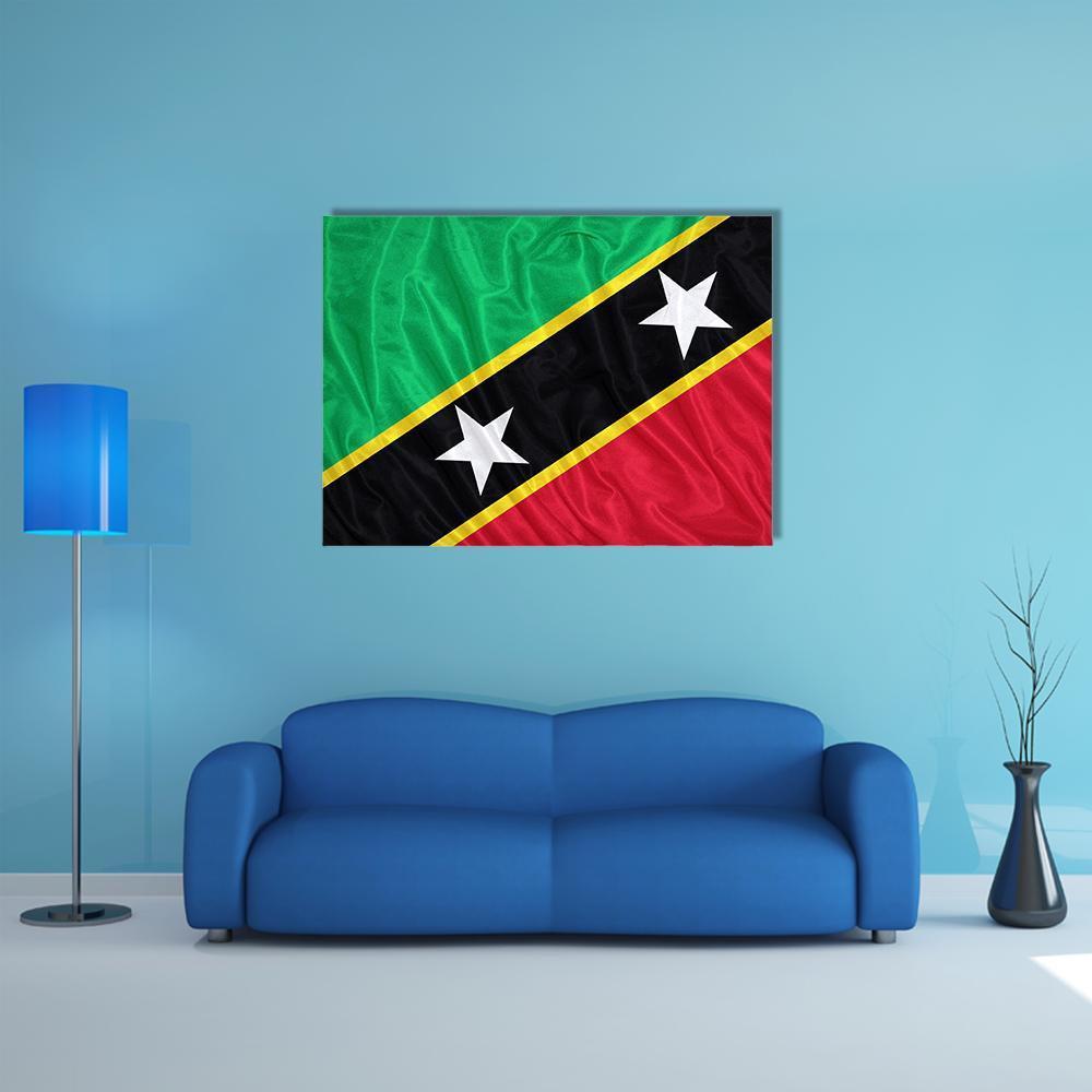 Saint Kitts and Nevis Flag Canvas Wall Art in black, red and green, single panel hung on a wall