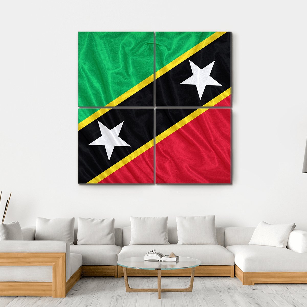 Saint Kitts &amp; Nevis Flag Canvas Wall Art-4 Square-Gallery Wrap-17" x 17"-Tiaracle