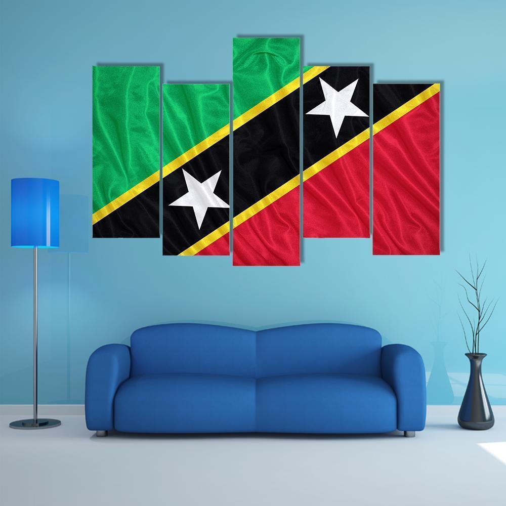 Saint Kitts &amp; Nevis Flag Canvas Wall Art-5 Pop-Gallery Wrap-47" x 32"-Tiaracle