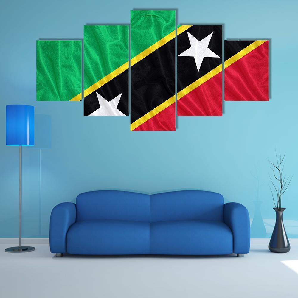 Saint Kitts &amp; Nevis Flag Canvas Wall Art-5 Star-Gallery Wrap-62" x 32"-Tiaracle