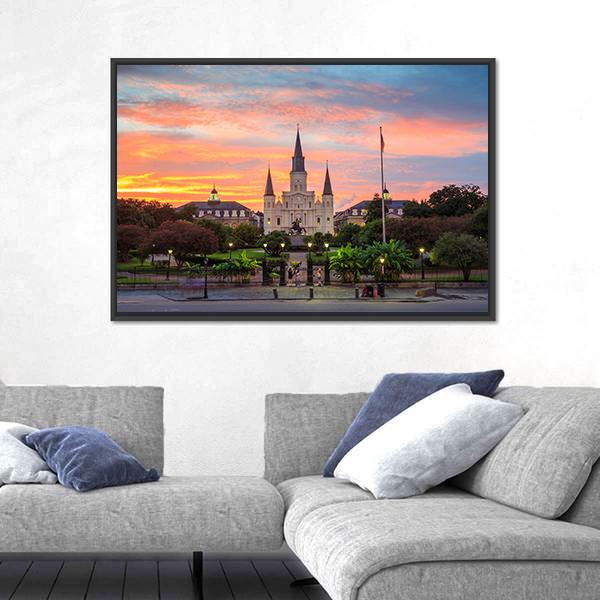 Saint Louis Cathedral In New Orleans Panoramic Canvas Wall Art-1 Piece-36" x 12"-Tiaracle
