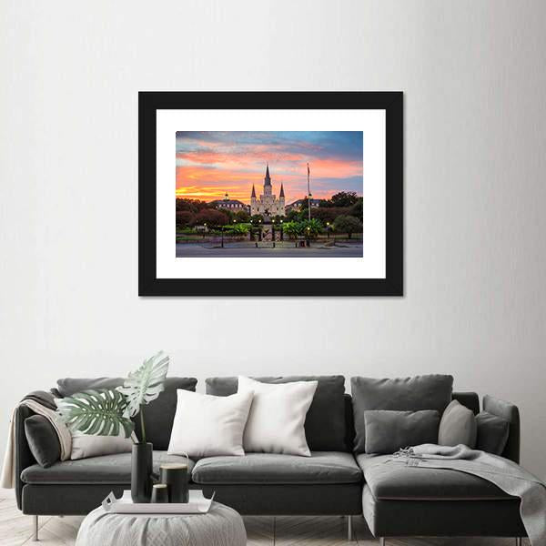 Saint Louis Cathedral In New Orleans Panoramic Canvas Wall Art-1 Piece-36" x 12"-Tiaracle
