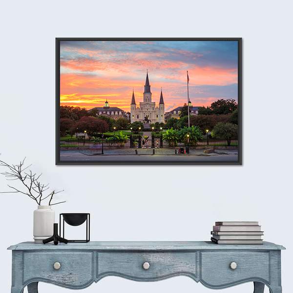 Saint Louis Cathedral In New Orleans Panoramic Canvas Wall Art-1 Piece-36" x 12"-Tiaracle