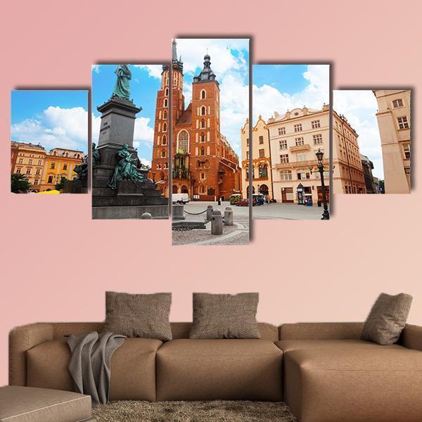 Saint Mary's Basilica In Krakow Poland Canvas Wall Art-5 Star-Gallery Wrap-62" x 32"-Tiaracle