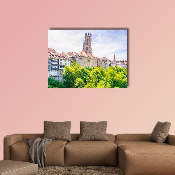 Saint Nicholas Cathedral At Fribourg Canvas Wall Art-1 Piece-Gallery Wrap-48" x 32"-Tiaracle