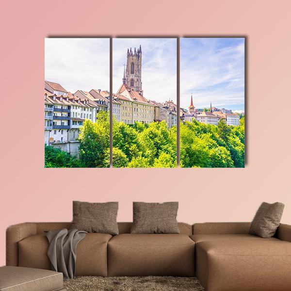 Saint Nicholas Cathedral At Fribourg Canvas Wall Art-3 Horizontal-Gallery Wrap-25" x 16"-Tiaracle