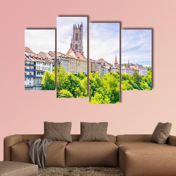 Saint Nicholas Cathedral At Fribourg Canvas Wall Art-4 Pop-Gallery Wrap-50" x 32"-Tiaracle