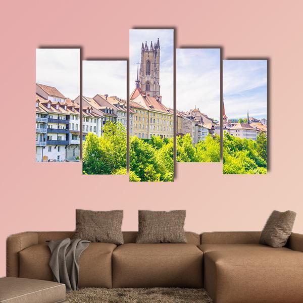 Saint Nicholas Cathedral At Fribourg Canvas Wall Art-5 Pop-Gallery Wrap-47" x 32"-Tiaracle