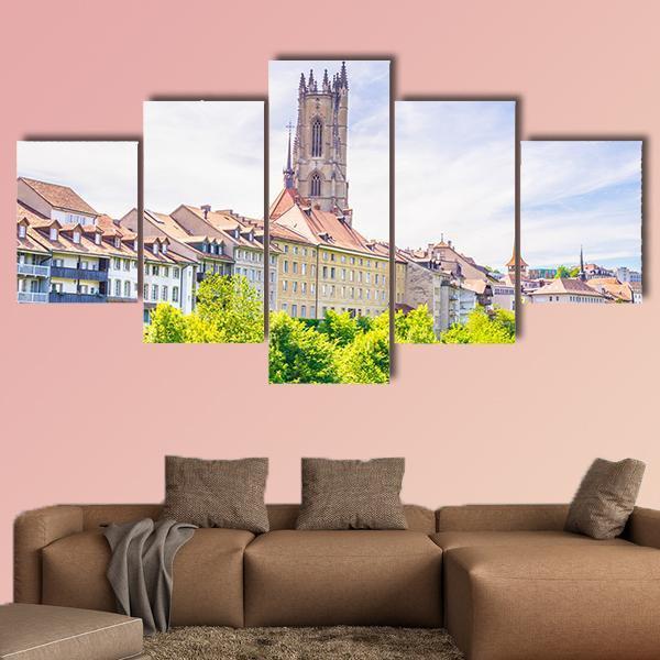 Saint Nicholas Cathedral At Fribourg Canvas Wall Art-5 Star-Gallery Wrap-62" x 32"-Tiaracle