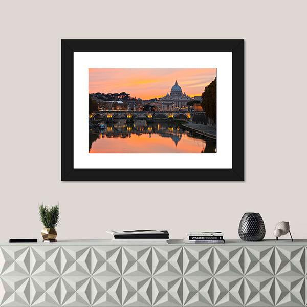 Saint Peter Basilica At Sunset Canvas Wall Art-1 Piece-Framed Print-20" x 16"-Tiaracle