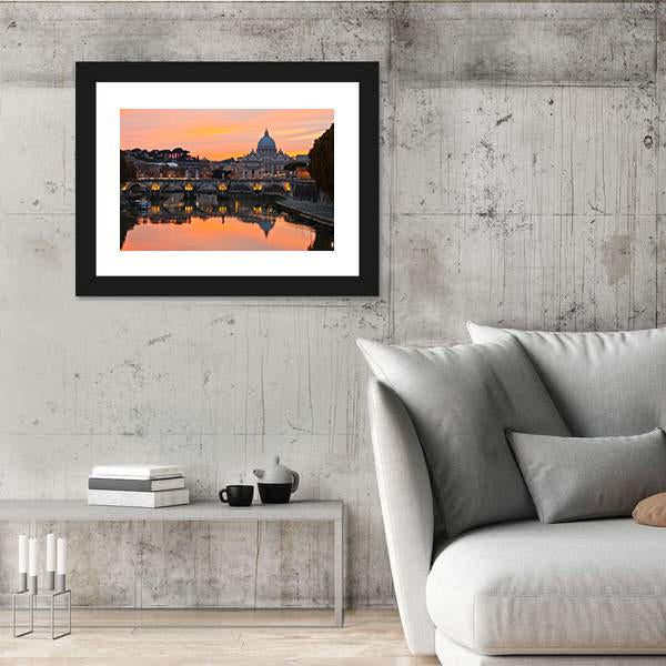 Saint Peter Basilica At Sunset Canvas Wall Art-3 Horizontal-Gallery Wrap-25" x 16"-Tiaracle