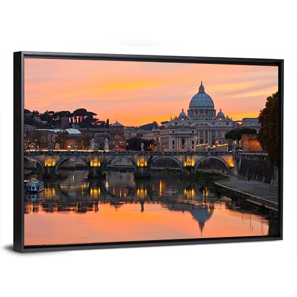 Saint Peter Basilica At Sunset Canvas Wall Art-3 Horizontal-Gallery Wrap-25" x 16"-Tiaracle
