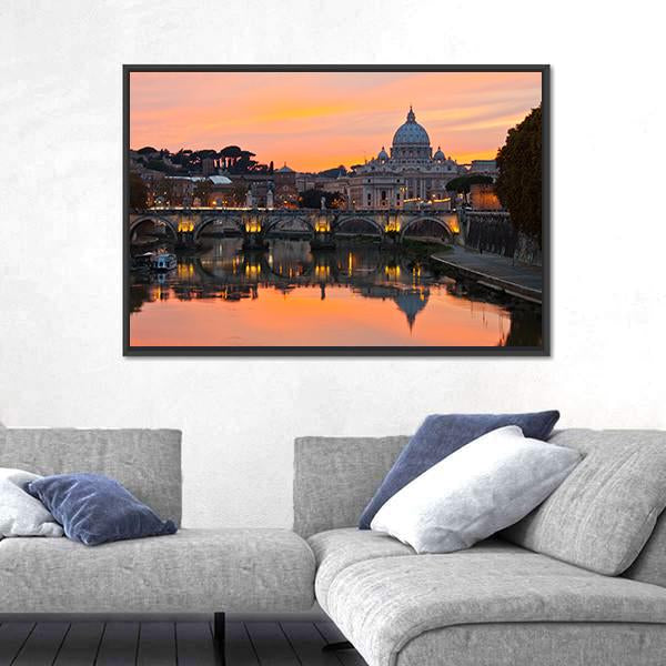 Saint Peter Basilica At Sunset Canvas Wall Art-3 Horizontal-Gallery Wrap-25" x 16"-Tiaracle