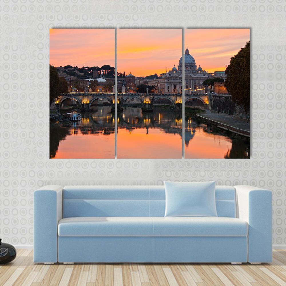 Saint Peter Basilica At Sunset Canvas Wall Art-3 Horizontal-Gallery Wrap-37" x 24"-Tiaracle