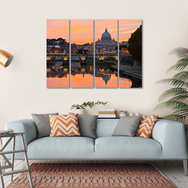 Saint Peter Basilica At Sunset Canvas Wall Art-4 Horizontal-Gallery Wrap-34" x 24"-Tiaracle