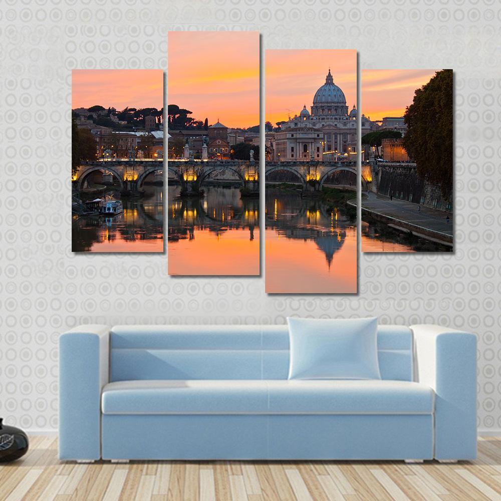 Saint Peter Basilica At Sunset Canvas Wall Art-3 Horizontal-Gallery Wrap-25" x 16"-Tiaracle