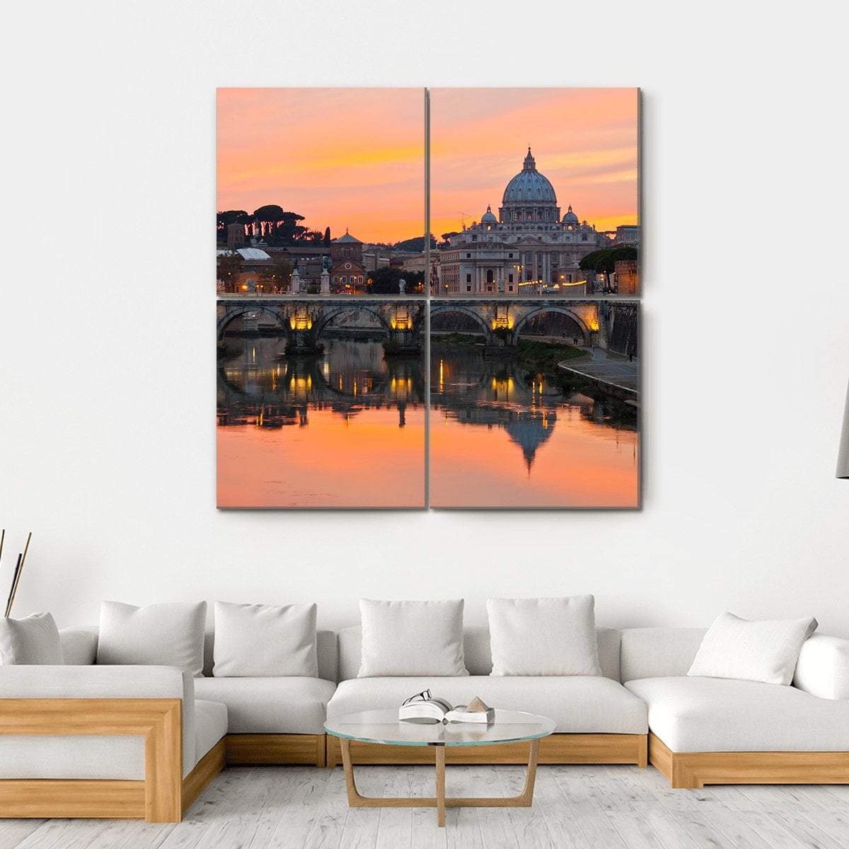 Saint Peter Basilica At Sunset Canvas Wall Art-4 Square-Gallery Wrap-17" x 17"-Tiaracle