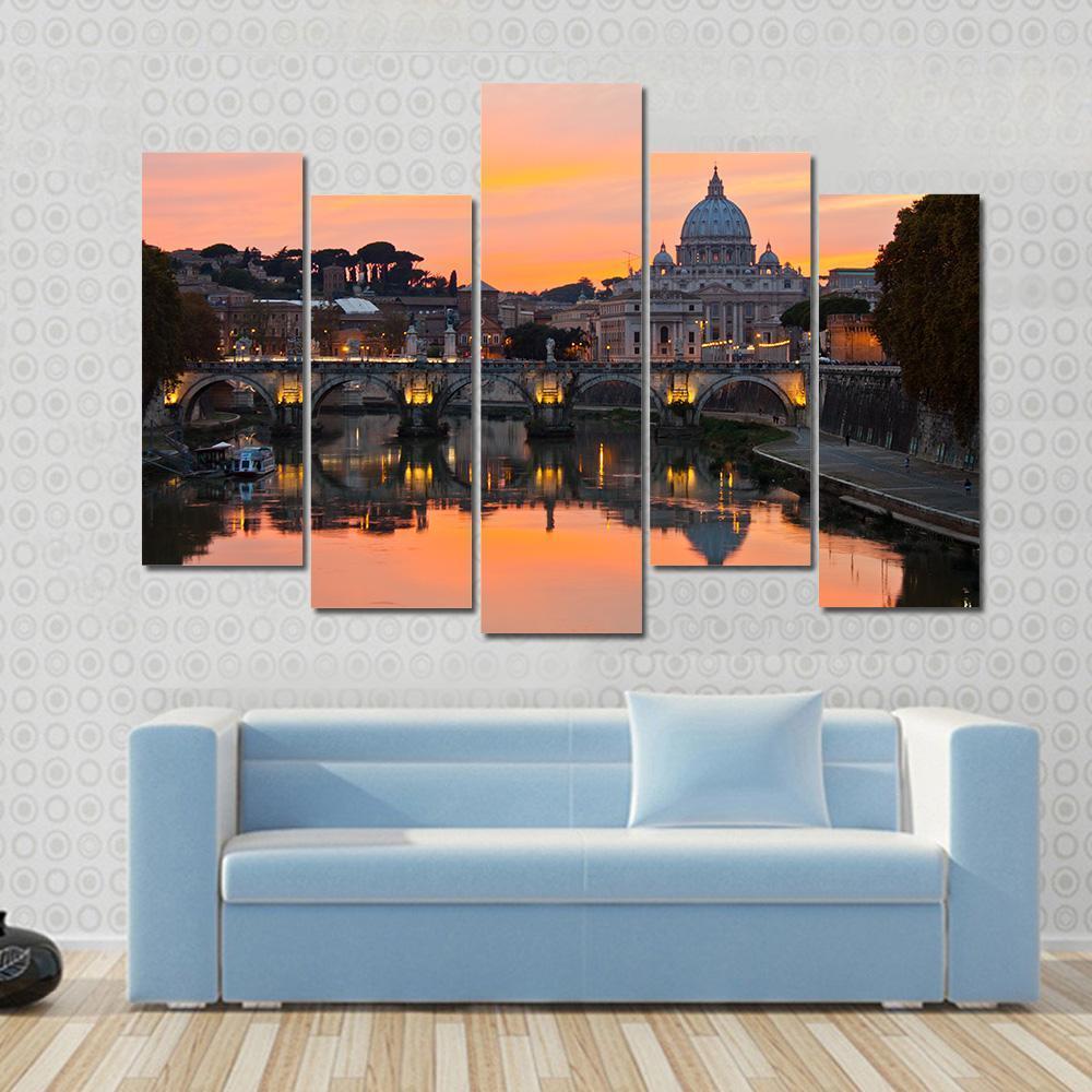 Saint Peter Basilica At Sunset Canvas Wall Art-5 Pop-Gallery Wrap-47" x 32"-Tiaracle