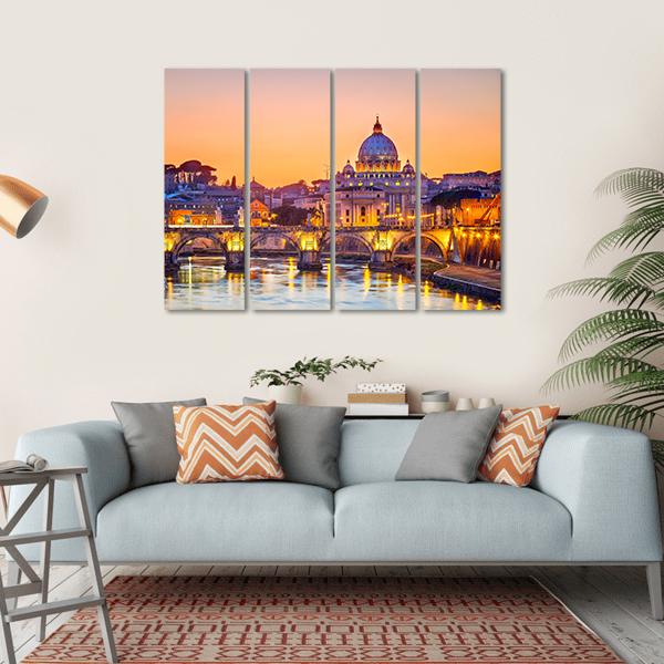 Saint Peter Cathedral At Night In Rome Canvas Wall Art-4 Horizontal-Gallery Wrap-34" x 24"-Tiaracle