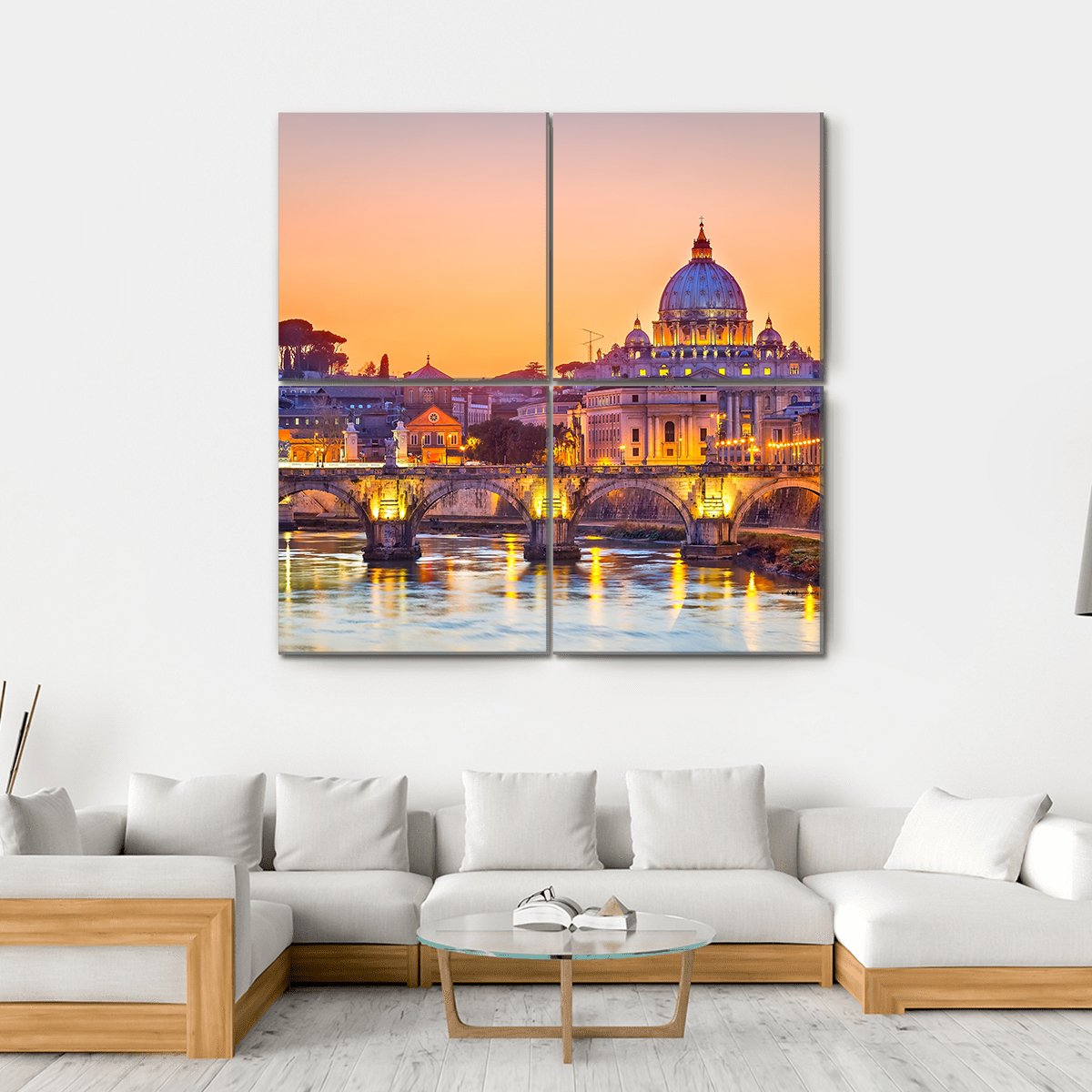 Saint Peter Cathedral At Night In Rome Canvas Wall Art-4 Square-Gallery Wrap-17" x 17"-Tiaracle