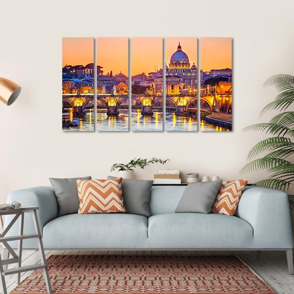Saint Peter Cathedral At Night In Rome Canvas Wall Art-5 Horizontal-Gallery Wrap-22" x 12"-Tiaracle
