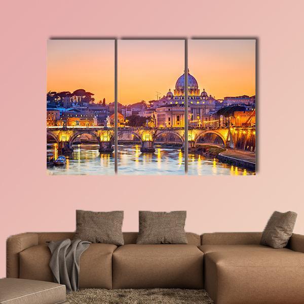 Saint Peter Cathedral At Night In Rome Canvas Wall Art-3 Horizontal-Gallery Wrap-25" x 16"-Tiaracle