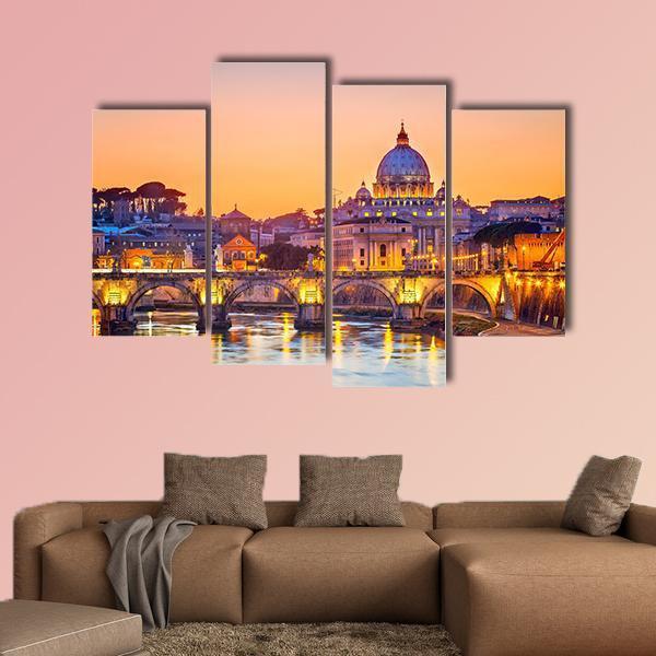 Saint Peter Cathedral At Night In Rome Canvas Wall Art-5 Star-Gallery Wrap-62" x 32"-Tiaracle