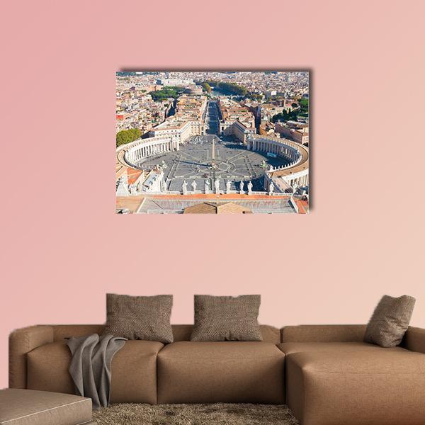 St. Peter's Square, Vatican City Canvas Wall Art in gray, beige and brown, single panel hung on a wall