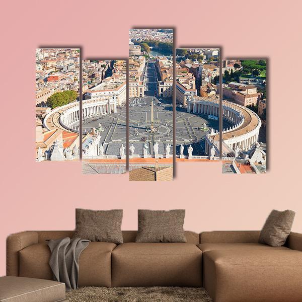 Saint Peter's Square In Vatican Canvas Wall Art-5 Pop-Gallery Wrap-47" x 32"-Tiaracle