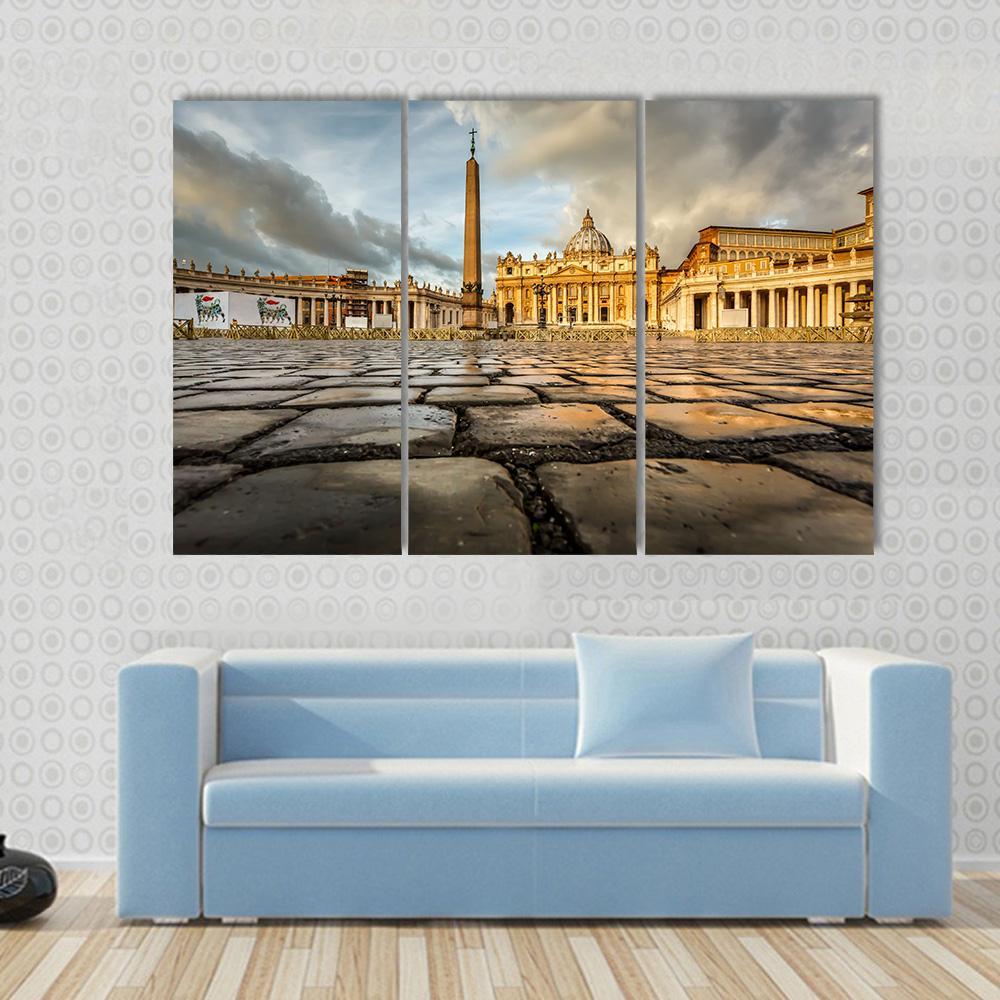 Saint Peter Square And Saint Peter Basilica In The Morning Vatican Canvas Wall Art-3 Horizontal-Gallery Wrap-37" x 24"-Tiaracle