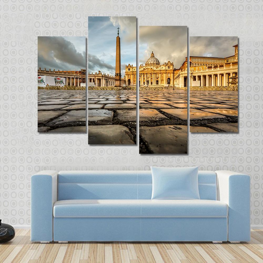 Saint Peter Square And Saint Peter Basilica In The Morning Vatican Canvas Wall Art-4 Pop-Gallery Wrap-50" x 32"-Tiaracle