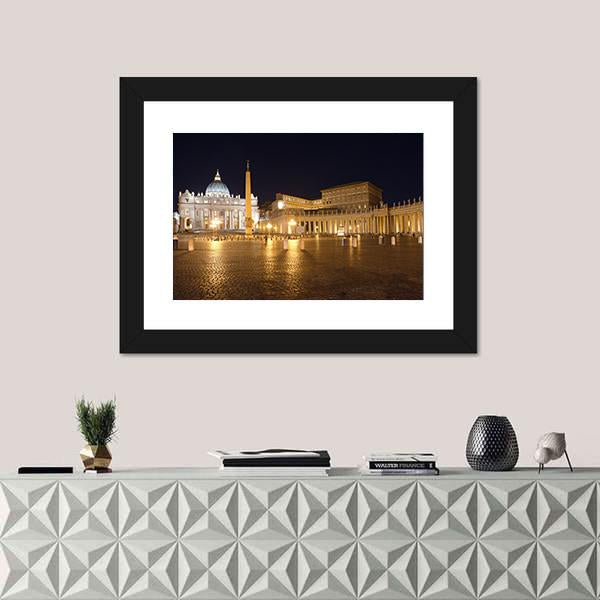 Saint Peter's Square At Night Vatican Canvas Wall Art-1 Piece-Framed Print-20" x 16"-Tiaracle