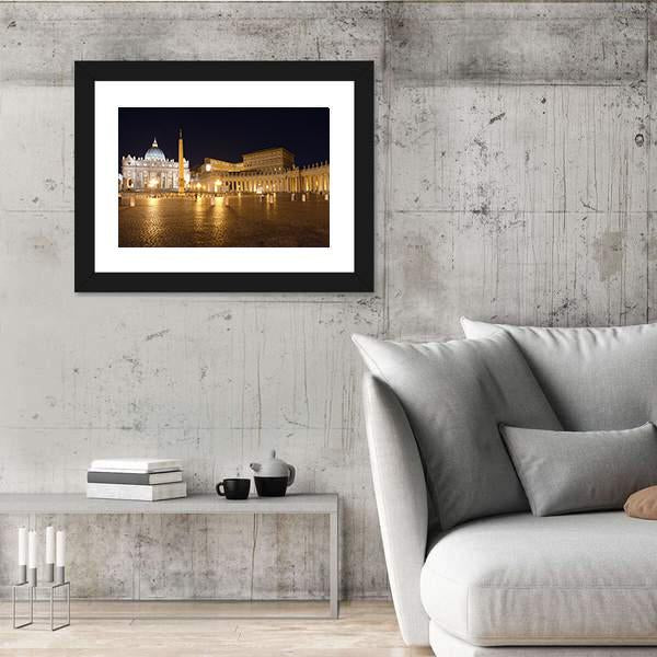Saint Peter's Square At Night Vatican Canvas Wall Art-3 Horizontal-Gallery Wrap-25" x 16"-Tiaracle