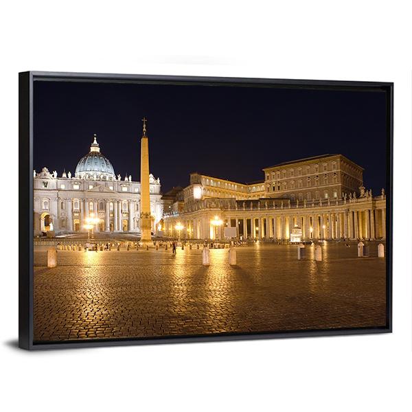 Saint Peter's Square At Night Vatican Canvas Wall Art-3 Horizontal-Gallery Wrap-25" x 16"-Tiaracle