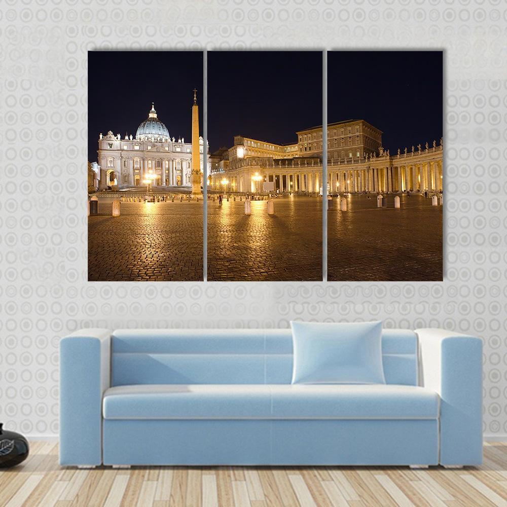 Saint Peter's Square At Night Vatican Canvas Wall Art-3 Horizontal-Gallery Wrap-37" x 24"-Tiaracle