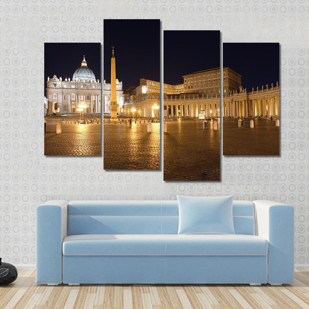 Saint Peter's Square At Night Vatican Canvas Wall Art-4 Pop-Gallery Wrap-50" x 32"-Tiaracle