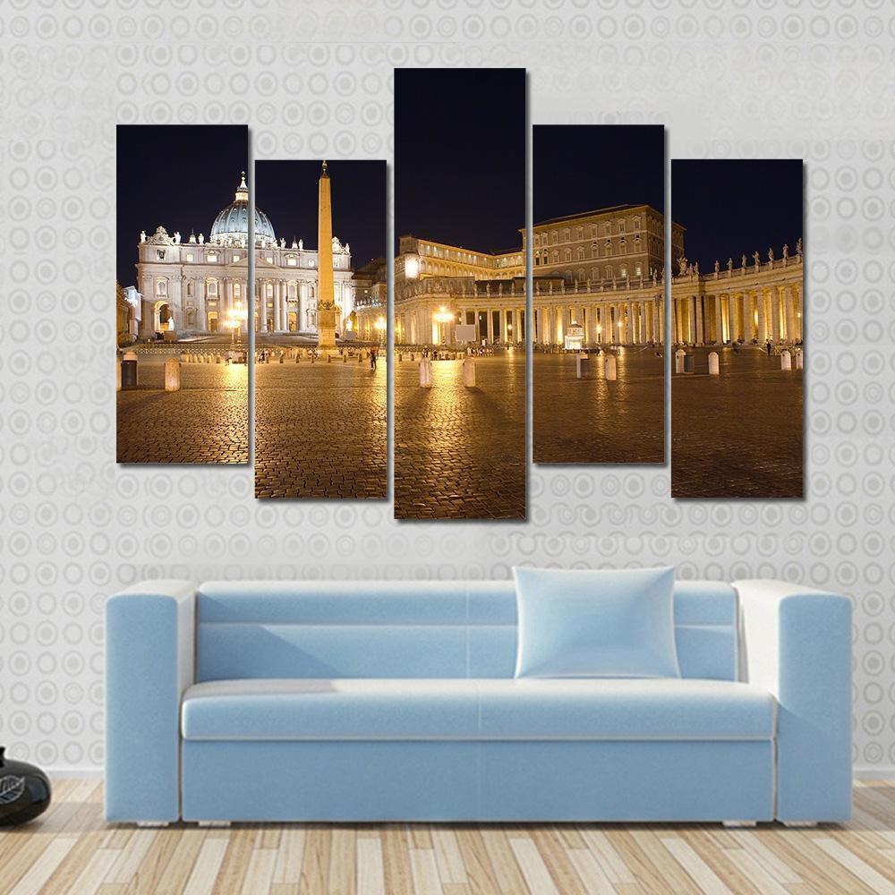 Saint Peter's Square At Night Vatican Canvas Wall Art-5 Pop-Gallery Wrap-47" x 32"-Tiaracle