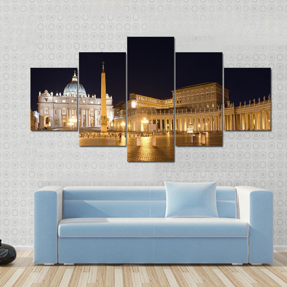 Saint Peter's Square At Night Vatican Canvas Wall Art-5 Star-Gallery Wrap-62" x 32"-Tiaracle