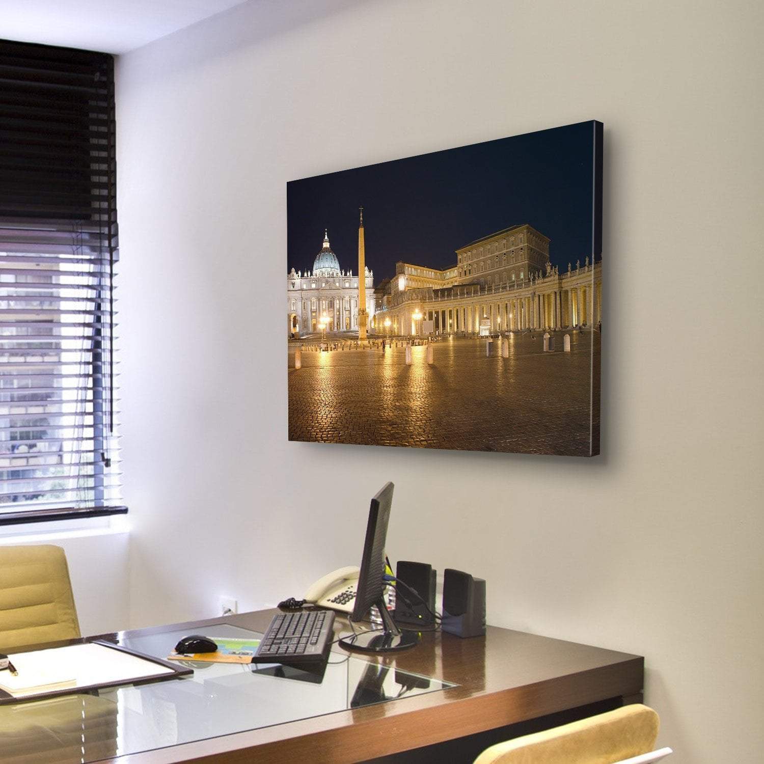 Saint Peter's Square At Night Vatican Canvas Wall Art-3 Horizontal-Gallery Wrap-25" x 16"-Tiaracle