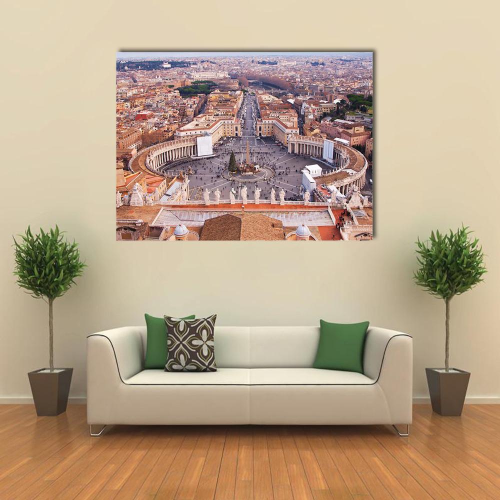 St. Peter's Square, Vatican City Canvas Wall Art in gray, beige and brown, single panel hung on a wall