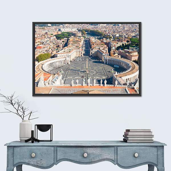 Saint Peter's Square In Vatican Canvas Wall Art-1 Piece-Floating Frame-24" x 16"-Tiaracle