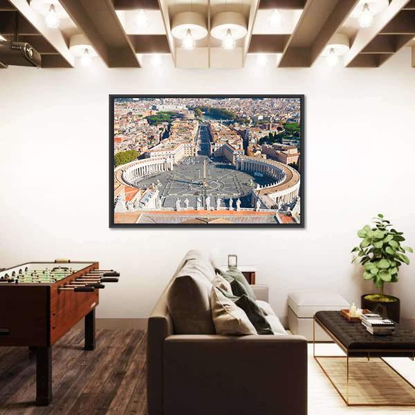 Saint Peter's Square In Vatican Canvas Wall Art-3 Horizontal-Gallery Wrap-25" x 16"-Tiaracle