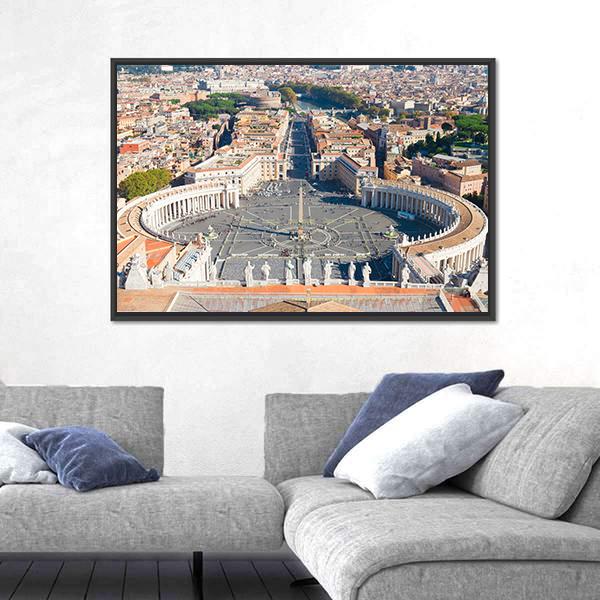 Saint Peter's Square In Vatican Canvas Wall Art-3 Horizontal-Gallery Wrap-25" x 16"-Tiaracle