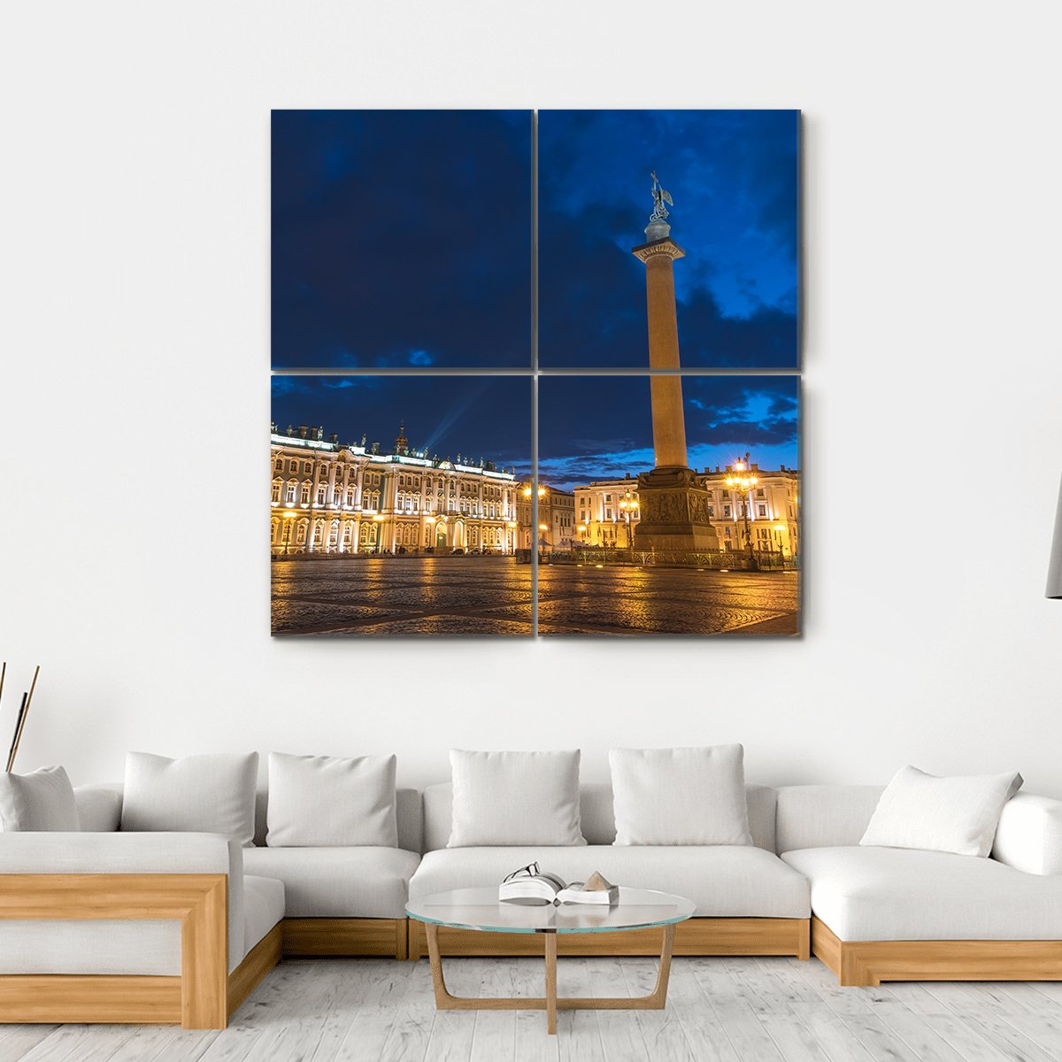 Saint Petersburg Night City Skyline Canvas Wall Art-4 Square-Gallery Wrap-17" x 17"-Tiaracle