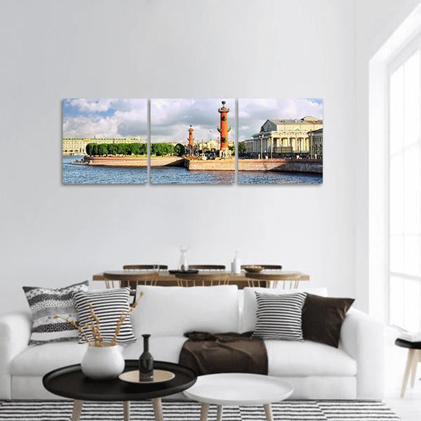 Saint Petersburg Neva River View Panoramic Canvas Wall Art in white, beige and blue, hung on a wall