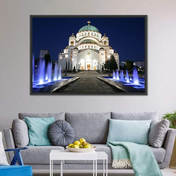 Saint Sava At Evening Canvas Wall Art-1 Piece-Floating Frame-24" x 16"-Tiaracle