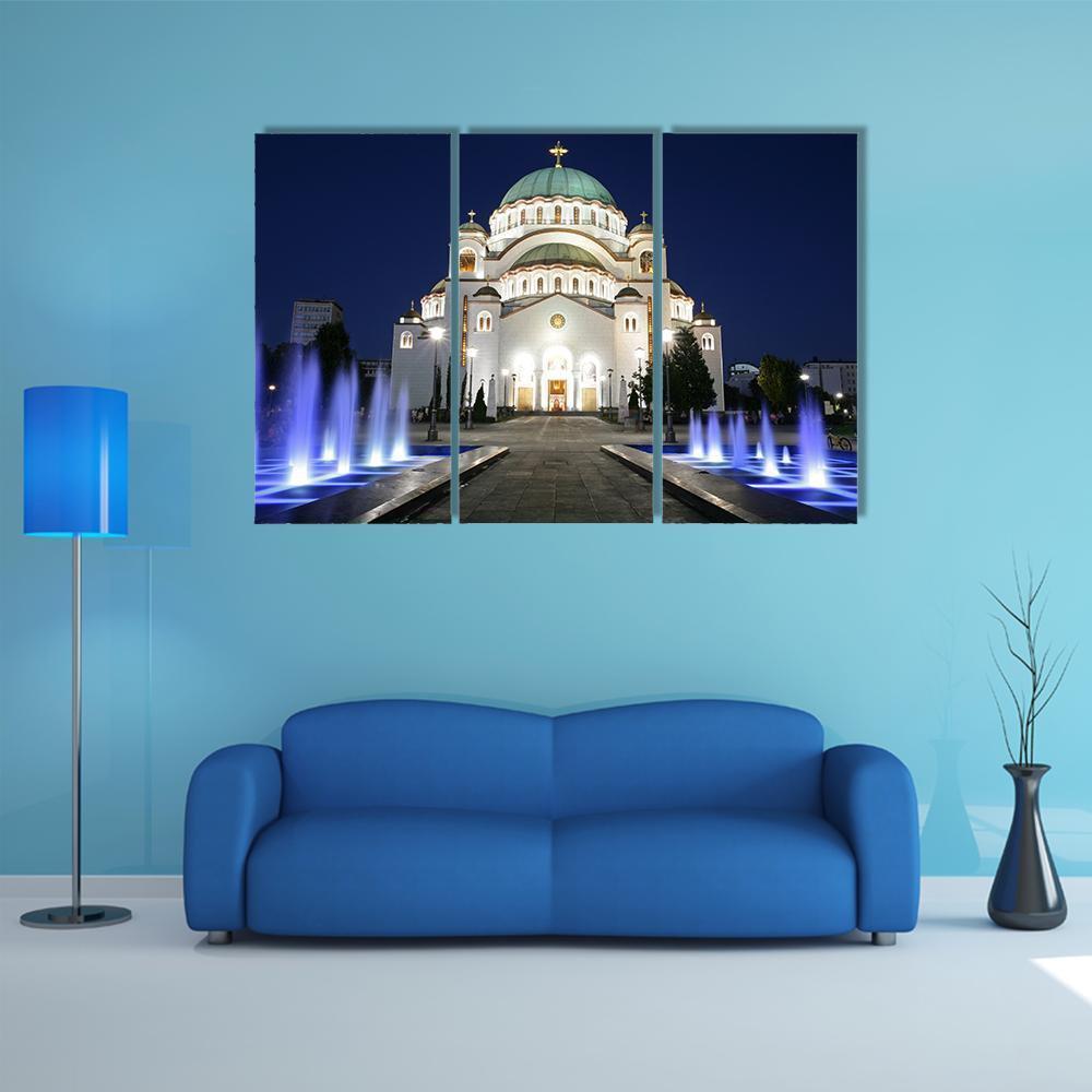 Saint Sava At Evening Canvas Wall Art-3 Horizontal-Gallery Wrap-37" x 24"-Tiaracle