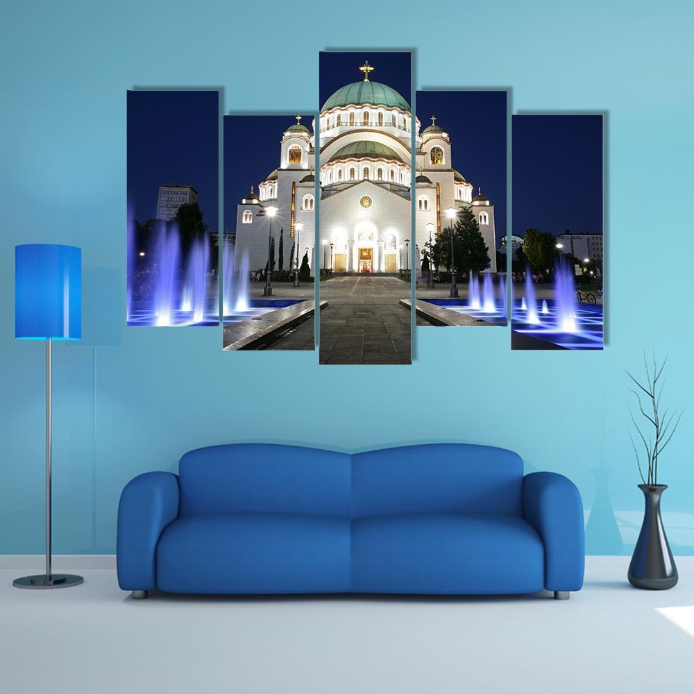 Saint Sava At Evening Canvas Wall Art-5 Pop-Gallery Wrap-47" x 32"-Tiaracle