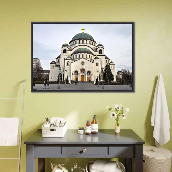 Saint Sava Church Canvas Wall Art-1 Piece-Floating Frame-24" x 16"-Tiaracle