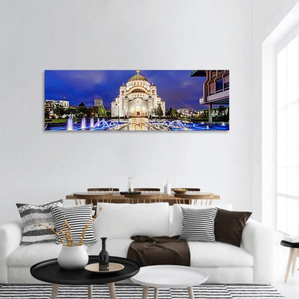 Saint Sava Temple In Belgrade Serbia Panoramic Canvas Wall Art-1 Piece-36" x 12"-Tiaracle